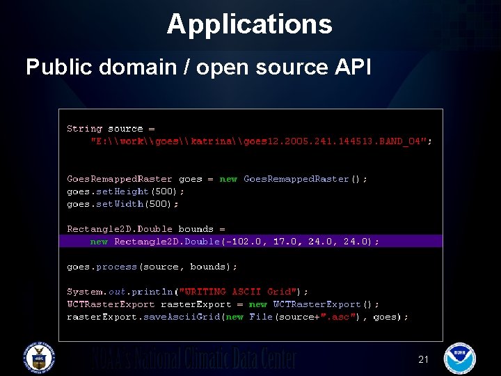 Applications Public domain / open source API 21 