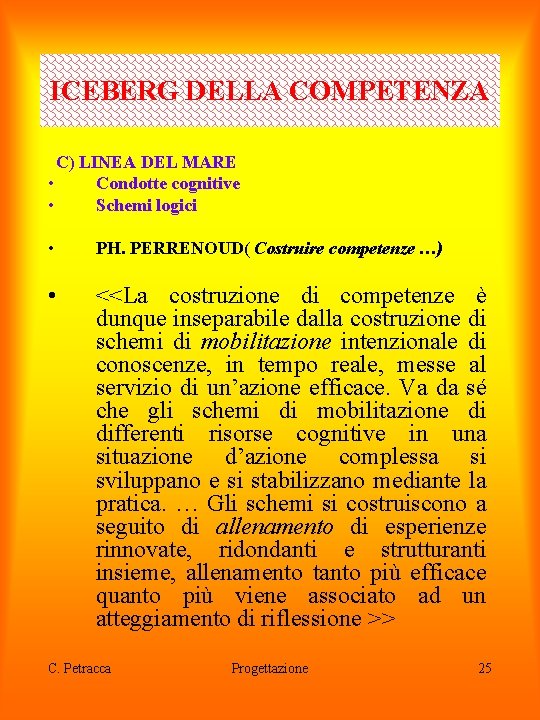 ICEBERG DELLA COMPETENZA C) LINEA DEL MARE • Condotte cognitive • Schemi logici •