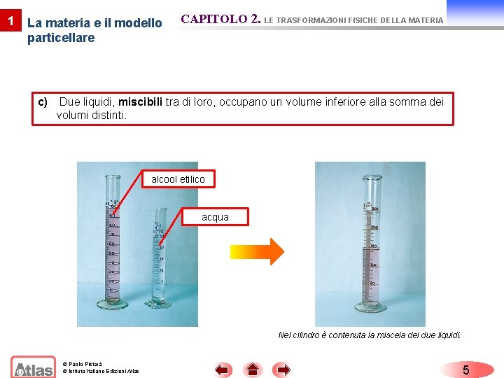 1 La materia e il modello particellare c) CAPITOLO 2. LE TRASFORMAZIONI FISICHE DELLA