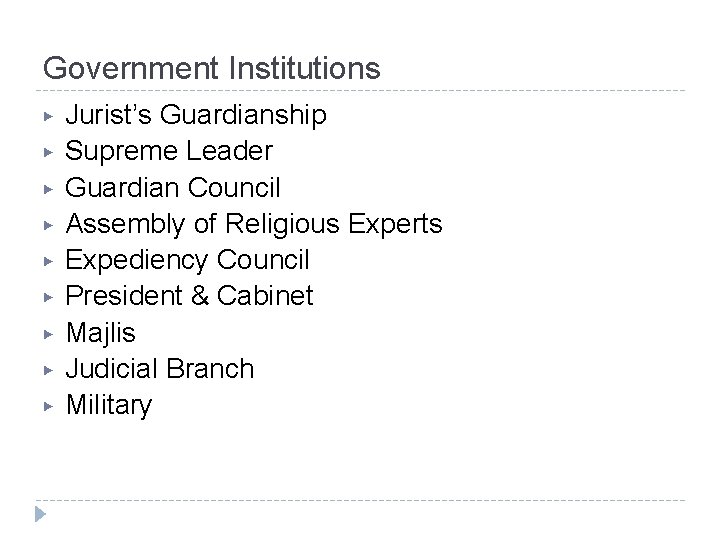 Government Institutions ▶ ▶ ▶ ▶ ▶ Jurist’s Guardianship Supreme Leader Guardian Council Assembly