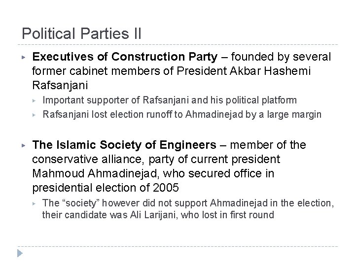 Political Parties II ▶ Executives of Construction Party – founded by several former cabinet