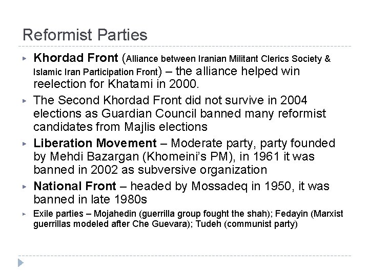 Reformist Parties ▶ ▶ ▶ Khordad Front (Alliance between Iranian Militant Clerics Society &