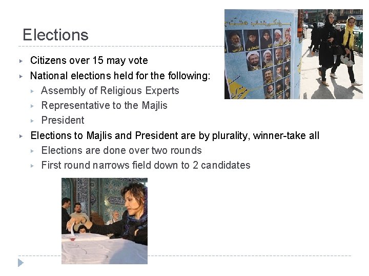 Elections ▶ ▶ ▶ Citizens over 15 may vote National elections held for the