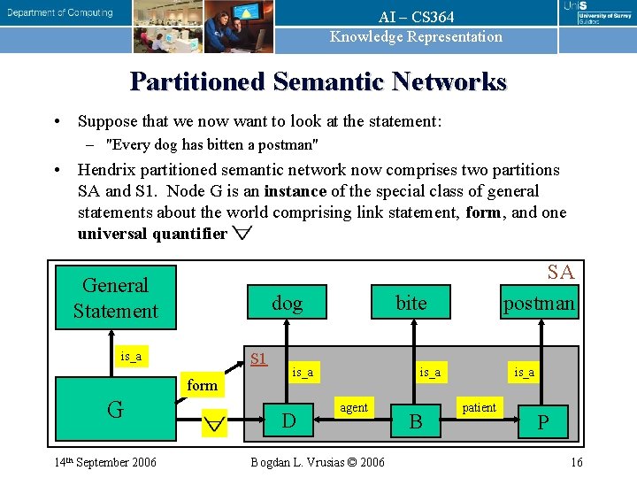 AI – CS 364 Knowledge Representation Partitioned Semantic Networks • Suppose that we now