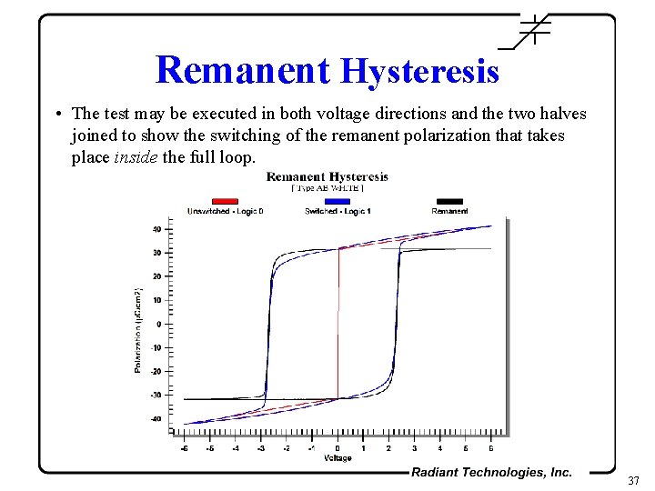 Remanent Hysteresis • The test may be executed in both voltage directions and the