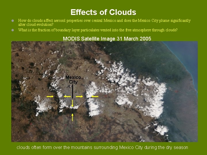 Effects of Clouds = How do clouds affect aerosol properties over central Mexico and