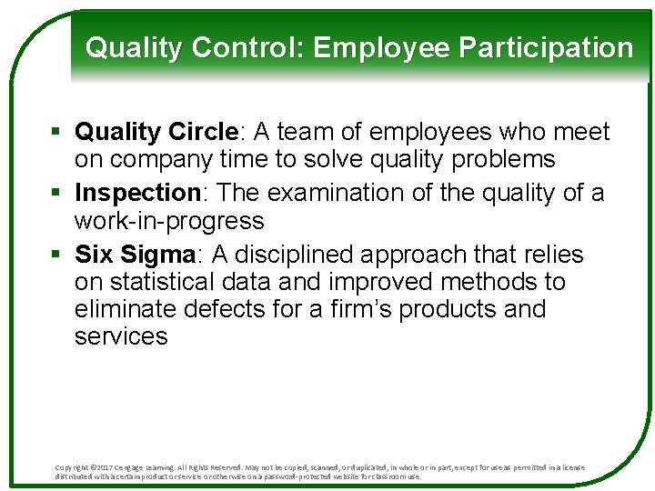 Quality Control: Employee Participation § Quality Circle: A team of employees who meet on Quality Control: Employee Participation § Quality Circle: A team of employees who meet on