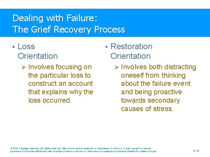 Dealing with Failure: The Grief Recovery Process • Loss Orientation Ø Involves focusing on