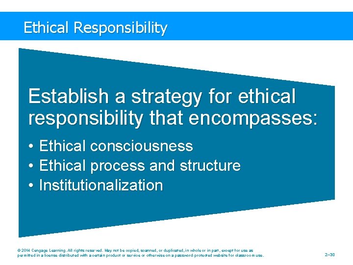 Ethical Responsibility Establish a strategy for ethical responsibility that encompasses: • • • Ethical