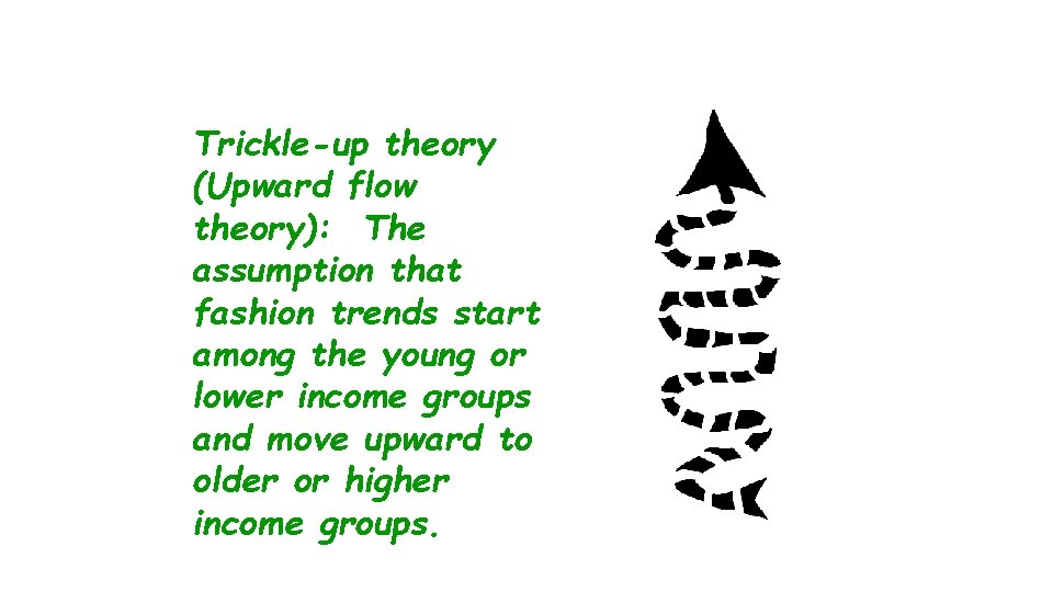 Trickle-up theory (Upward flow theory): The assumption that fashion trends start among the young