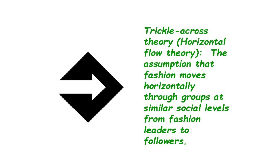 Trickle-across theory (Horizontal flow theory): The assumption that fashion moves horizontally through groups at