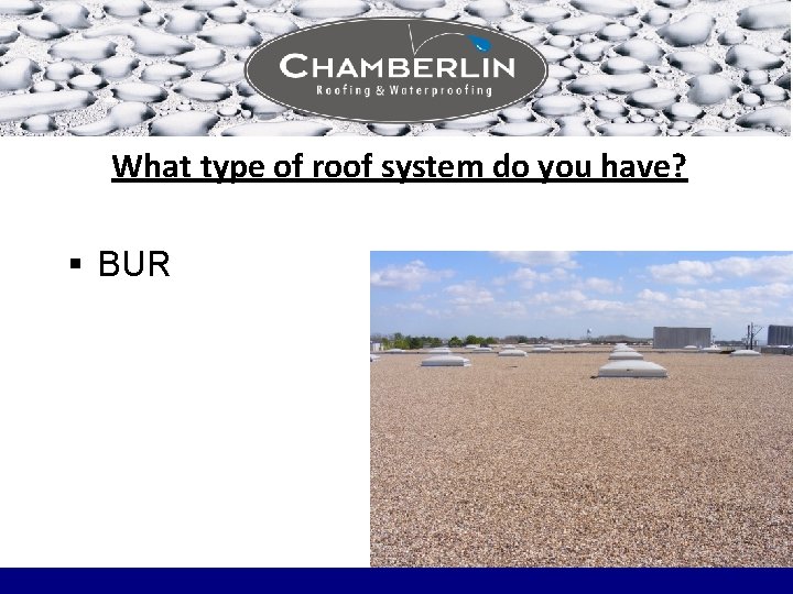 What type of roof system do you have? § BUR What type of roof system do you have? § BUR