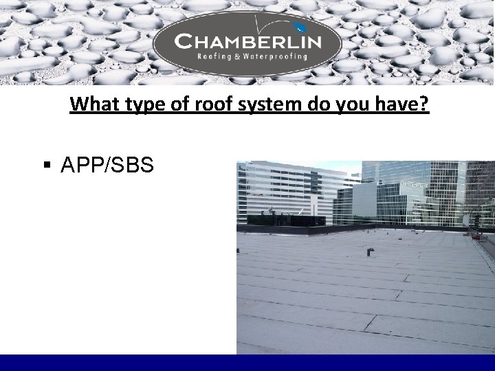 What type of roof system do you have? § APP/SBS 