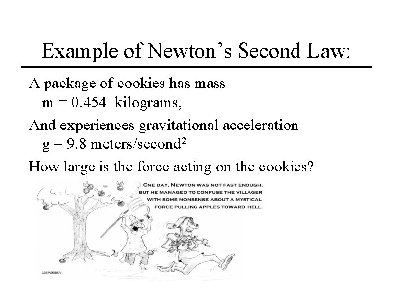 Example of Newton’s Second Law: A package of cookies has mass m = 0.