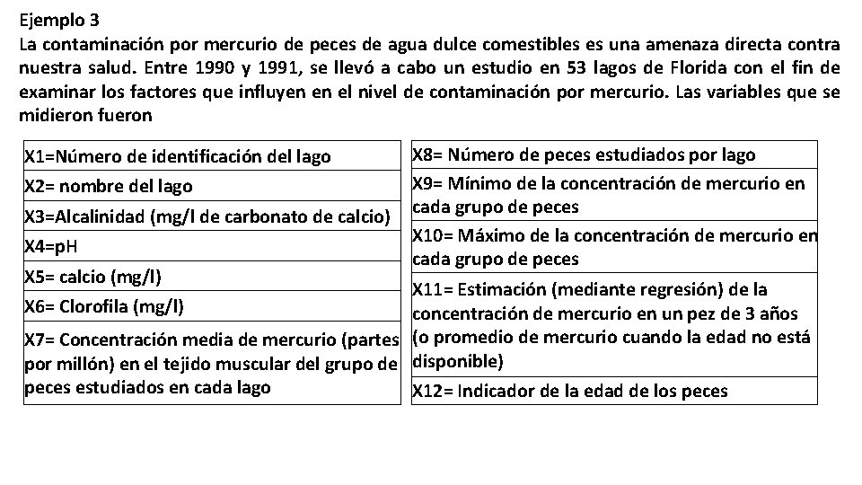 Ejemplo 3 La contaminación por mercurio de peces de agua dulce comestibles es una