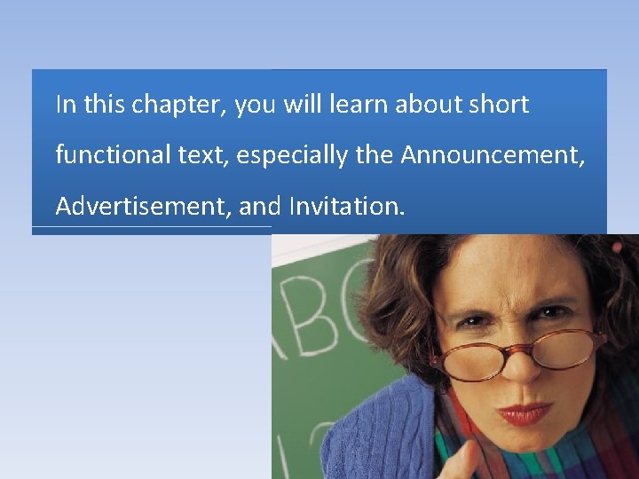 In this chapter, you will learn about short functional text, especially the Announcement, Advertisement, In this chapter, you will learn about short functional text, especially the Announcement, Advertisement,