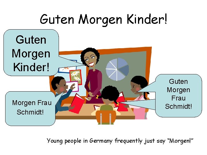 Guten Morgen Kinder! Morgen Frau Schmidt! Guten Morgen Frau Schmidt! Young people in Germany