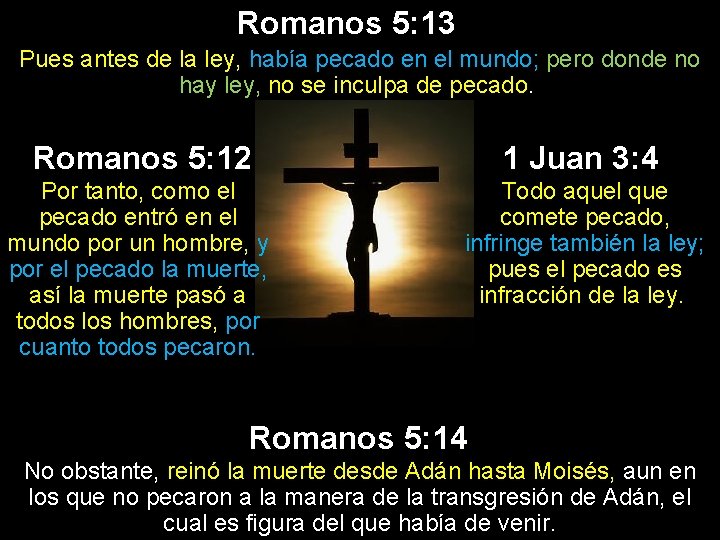 Romanos 5: 13 Pues antes de la ley, había pecado en el mundo; pero