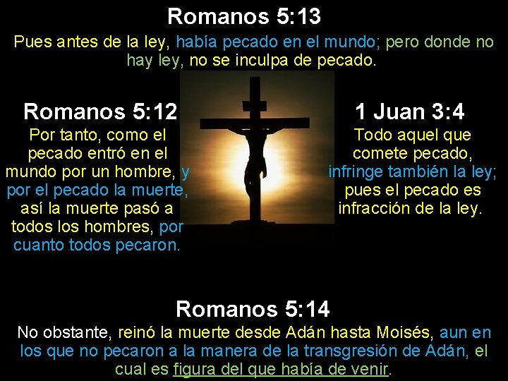 Romanos 5: 13 Pues antes de la ley, había pecado en el mundo; pero