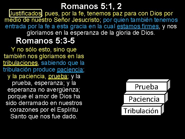 Romanos 5: 1, 2 Justificados, pues, por la fe, tenemos paz para con Dios