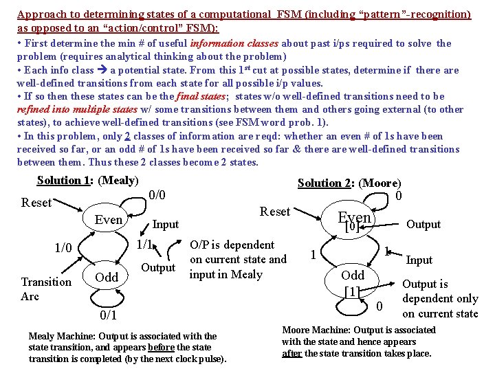 Approach to determining states of a computational FSM (including “pattern”-recognition) as opposed to an