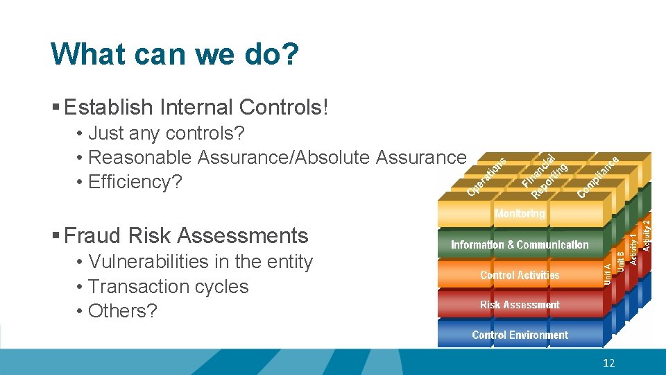 What can we do? § Establish Internal Controls! • Just any controls? • Reasonable
