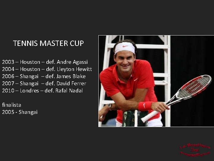 TENNIS MASTER CUP 2003 – Houston – def. Andre Agassi 2004 – Houston –
