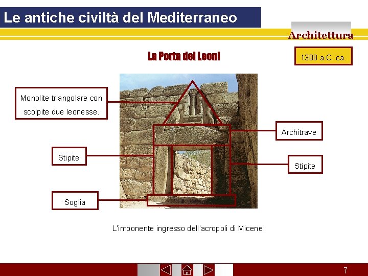 Le antiche civiltà del Mediterraneo Architettura La Porta dei Leoni 1300 a. C. ca.