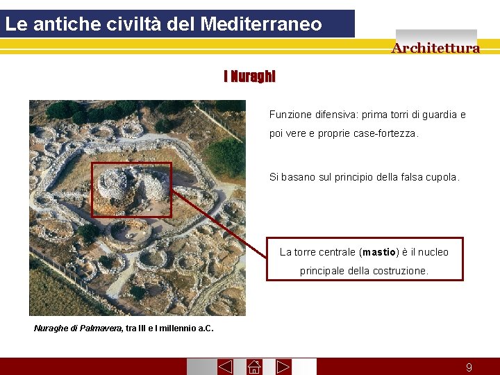 Le antiche civiltà del Mediterraneo Architettura I Nuraghi Funzione difensiva: prima torri di guardia