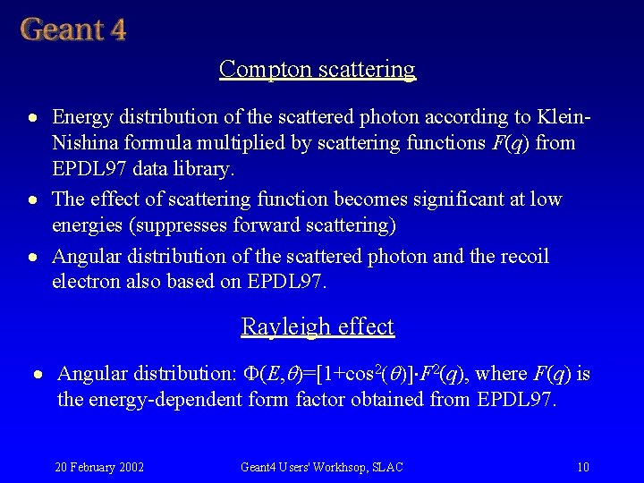 Compton scattering · Energy distribution of the scattered photon according to Klein Nishina formula