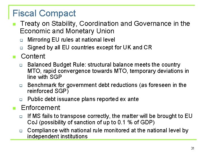 Fiscal Compact n Treaty on Stability, Coordination and Governance in the Economic and Monetary