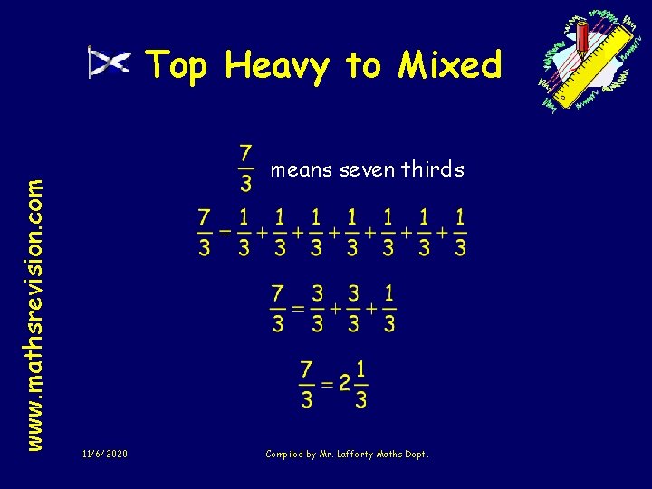 www. mathsrevision. com Top Heavy to Mixed means seven thirds 11/6/2020 Compiled by Mr.