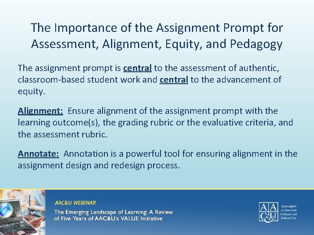 The Importance of the Assignment Prompt for Assessment, Alignment, Equity, and Pedagogy The assignment