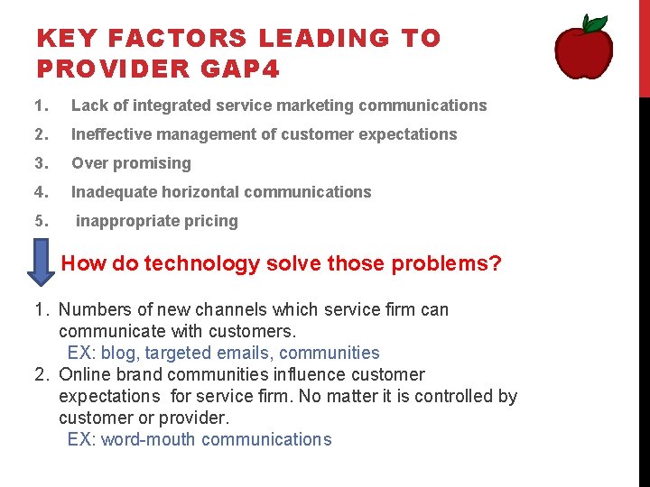 KEY FACTORS LEADING TO PROVIDER GAP 4 1. Lack of integrated service marketing communications