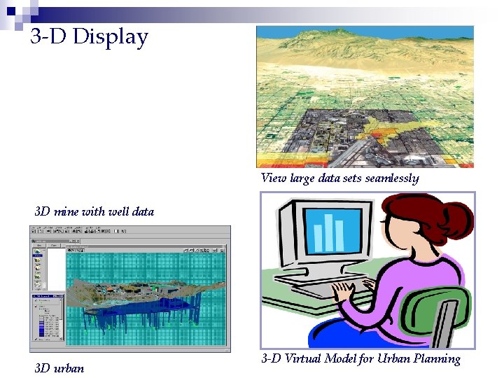 3 -D Display View large data sets seamlessly 3 D mine with well data