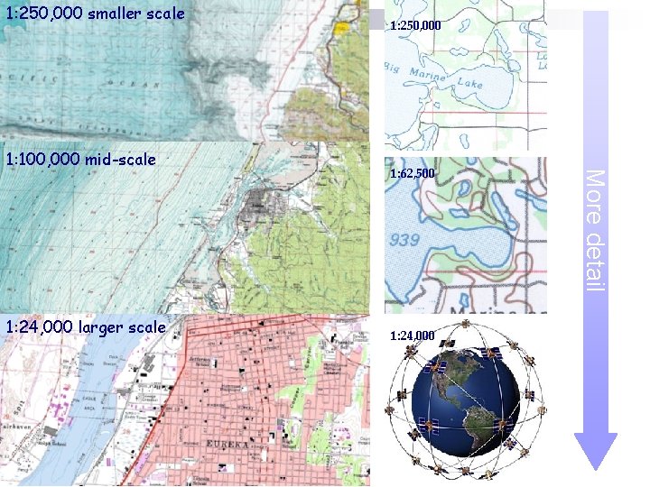 1: 250, 000 smaller scale 1: 24, 000 larger scale 1: 62, 500 1: