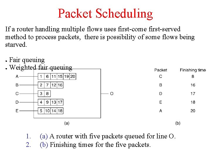 Packet Scheduling If a router handling multiple flows uses first-come first-served method to process