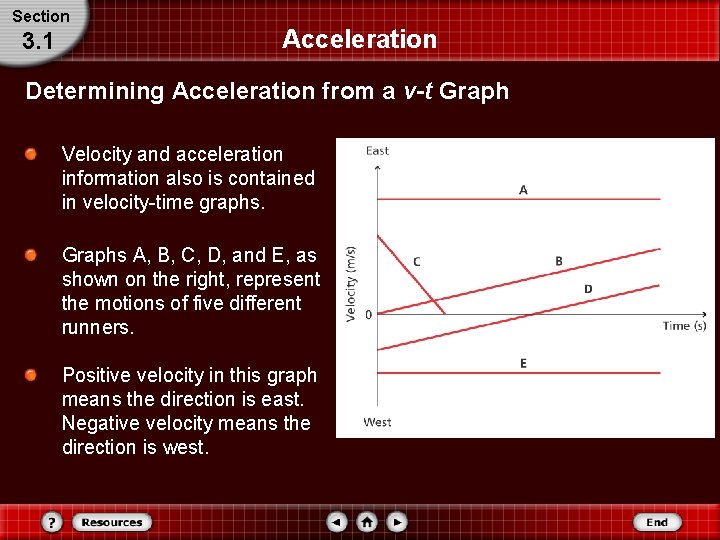 Section 3. 1 Acceleration Determining Acceleration from a v-t Graph Velocity and acceleration information