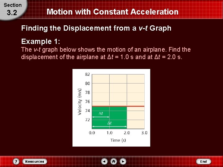 Section 3. 2 Motion with Constant Acceleration Finding the Displacement from a v-t Graph