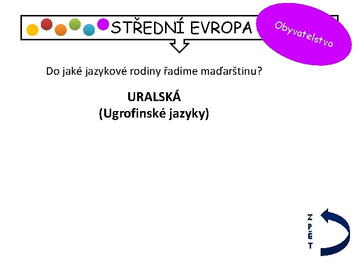 STŘEDNÍ EVROPA Oby vate lstv Do jaké jazykové rodiny řadíme maďarštinu? URALSKÁ (Ugrofinské jazyky)