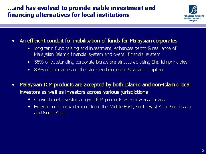 …and has evolved to provide viable investment and financing alternatives for local institutions •