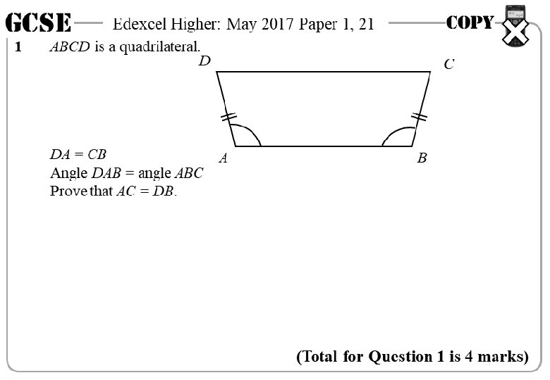 GCSE 1 Edexcel Higher: May 2017 Paper 1, 21 ABCD is a quadrilateral. D