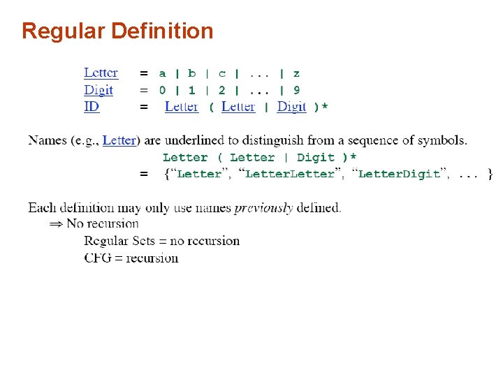 Regular Definition Regular Definition