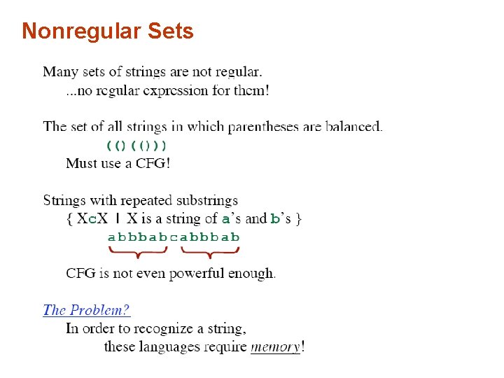 Nonregular Sets Nonregular Sets