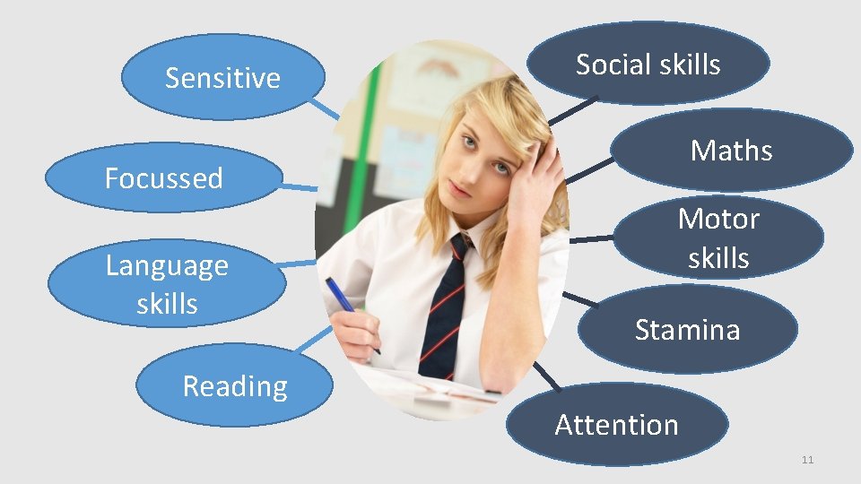 Sensitive Social skills Maths Focussed Language skills Reading Motor skills Stamina Attention 11 Sensitive Social skills Maths Focussed Language skills Reading Motor skills Stamina Attention 11