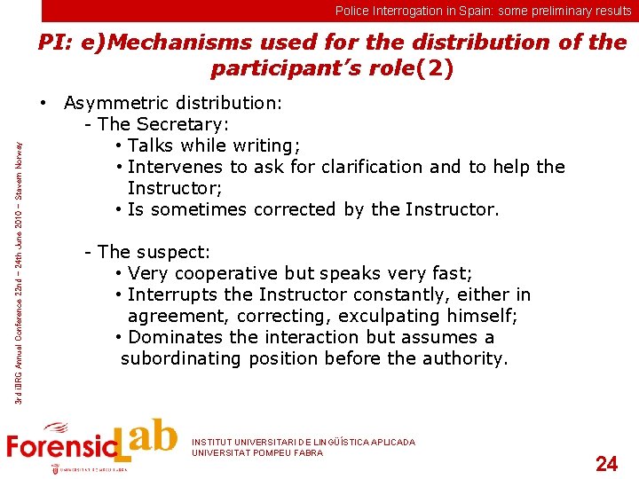 Police Interrogation in Spain: some preliminary results 3 rd i. IIRG Annual Conference 22