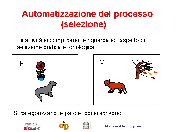 Automatizzazione del processo (selezione) Le attività si complicano, e riguardano l’aspetto di selezione grafica