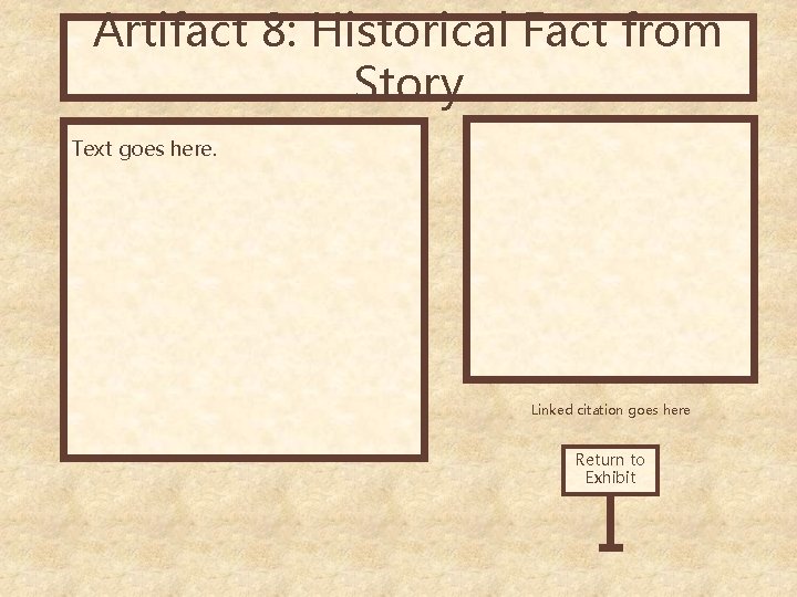 Artifact 8: Historical Fact from Story Text goes here. Linked citation goes here Return