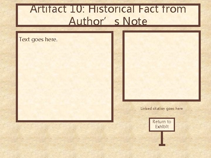 Artifact 10: Historical Fact from Author’s Note Text goes here. Linked citation goes here