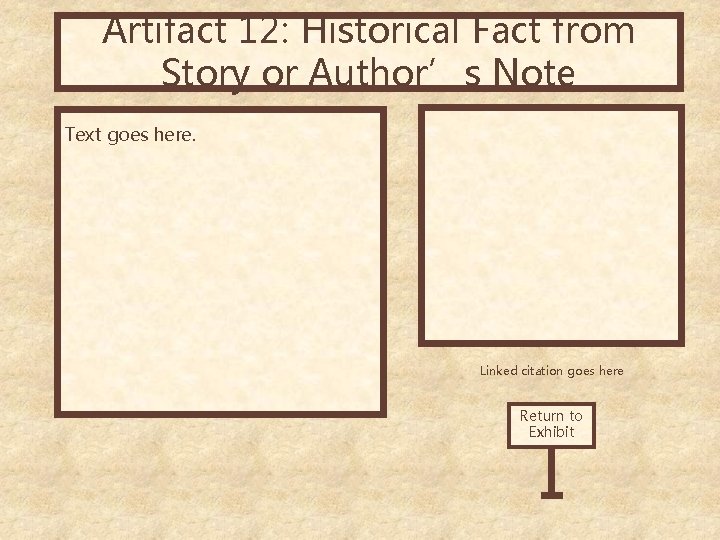 Artifact 12: Historical Fact from Story or Author’s Note Text goes here. Linked citation